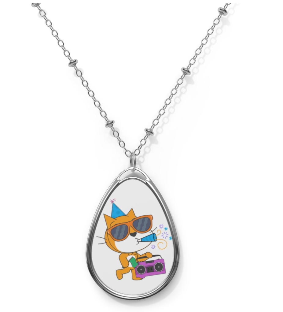 Scratch "Party Cat" Oval Necklace